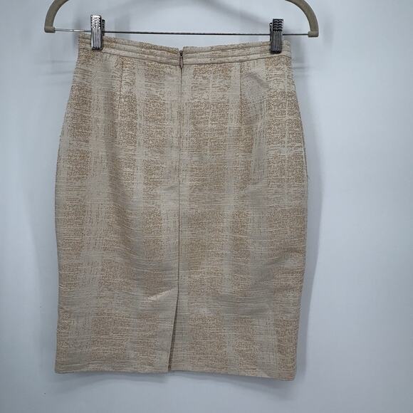 Tory Burch Skirt Womens 4 Tan Tweed  Devora Pencil Brocade Skirt - Picture 5 of 5
